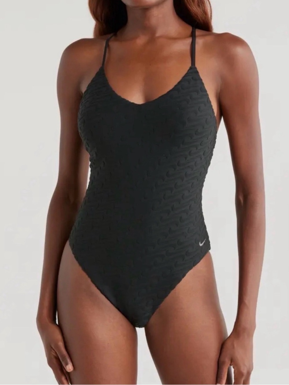 Nike Swim Swoosh Link Terry Y-Back One Piece Swimsuit Size Small NWT Black